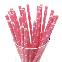 Homeford Firefly Imports Star Paper Straws, 7-3/4-Inch, 25-Pack, White/Hot Pink, 7-3/4"