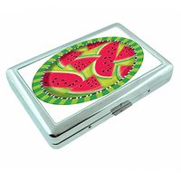 Watermelon Em3 Hip Silver Cigarette Case Id Holder Metal Wallet 4" X 2.75" RFID Protection
