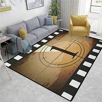 YucouHome Movie Theater Print Door Mats for Inside, Grunge Countdown Frame with The Number 1 in a Circle Film Strip, Fashionable High Class Living Dinning Room(6'x 9') Pale Brown Black White