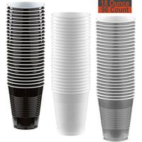 18 oz Party Cups, 96 Count - Black, White, Silver - 32 Each Color