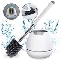 JASIWAY Toilet Brush and Holder Set, Modern Bathroom Silicone Toilet Bowl Brush and Holder with Tweezers - White