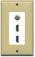 RiteAV - 2 Port HDMI 1 Coax Cable TV- F-Type Decorative Wall Plate - Ivory & White