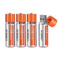 Ocamo 2/4Pcs 1.5V 1200mAh USB Rechargeable Quick Charging AA Li-po Battery Orange 4 pcs