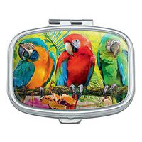 Colorful Tropical Rainforest Parrots Rectangle Pill Case Trinket Gift Box