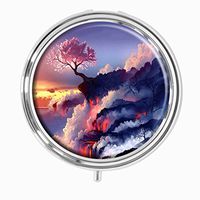 Youroom Lava Cherry Blossom Custom HOT Sales Stainless Steel Round Pill Box Medicine Vitamin Organizer Holder Decorative box