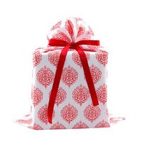Damask Reusable Fabric Gift Bag for Mother's Day, Bridal Shower, Wedding Gift or Birthday (Red and White, Large 20 Inches Wide by 27 Inches High)