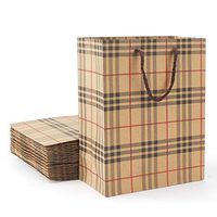 Shopping Bags, Eusoar 20pcs 11"x 4.0"x 13" Kraft Paper Gift Bags with Handles Bulk, Gift Wrapping Bags, Plaid Paper Party Bags, Lunch Bags, Merchandise Bag, Retail Handle Bags, Wedding Bags