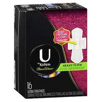 U by Kotex Ultra Thin Heavy Cleanwear Pads with Wings-16 ct (3 Pack)