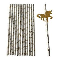 MonkeyJack Pack of 25 Disposable Gold Letters Paper Straws with Glitter Unicorn Wedding Party Tableware