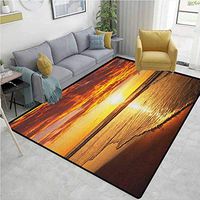 YucouHome Hawaiian Sports Area Rug Pad, Dramatic Sunset Scenery Calm Exotic Beach Ocean Waves Coastal View, Durable Carpet Area Rug - Living Dinning Room Bedroom Rugs and Carpets(2'x 3')