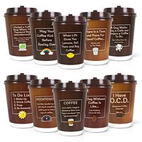 Q Cups 12oz Disposable Paper Coffee Cups with Lids, 50 Count - 10 Funny Coffee Jokes Per Pack, Double Wall Design - For Bake Sales, Meetings and More - Durable Construction, Easy Cleanup