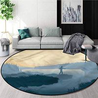 RUGSMAT Fishing Non Slip Round Rugs,Fisherman Woods Silhouette Perfect for Any Room, Floor Carpet Round-55
