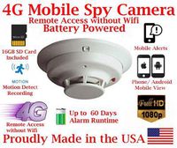 AES ThirdEye 4G LTE Cellular Mobile 1080P HD Commercial Grade Smoke Detector Spy Camera // 60 Day Battery Powered Wireless Remote Live stream Spy Gadget (Remote View, Remote Playback, Mobile Alerts)