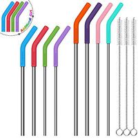 Sunnywoo Metal Straws Stainless Steel Straws Drinking Straws Reusable FDA BPA-8.5":6mm2,8mm2,10.5"::6mm2,8mm2- W/Cleaning Brush for 20/30 Oz for Yeti RTIC SIC Ozark Trail Tumblers (8 PACK)