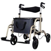 FLYSXP Elderly Walker Golden Shopping Cart Folding Manual Wheelchair Height Adjustable Multi-Function Walker Wheelchair