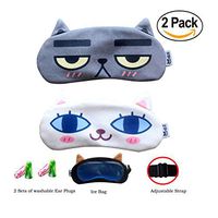 Cute Sleep Mask by Hitos | Dog and Cat Eye Mask with Gel Pad, Super Soft and Light, Cotton Smooth Sleep Mask with Adjustable Strap for Insomnia, Sleep Difficulties and Puffed Eyes (Shy Cats)