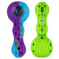 Unbreakable Indestructible Silicone Honey Straws with Clean Cover Decorative Bowls Inside Easy to Clean(2 Pack Purple/Green)