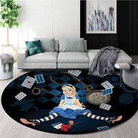 RUGSMAT Alice in Wonderland Modern Machine Washable Round Bath Mat,Rose Flowers Lifts Basket Swivel Chair Pad Coffee Table Rug Diameter-55