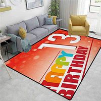 YucouHome 13th Birthday Polka Dot Area Rug Non Slip Pad, Retro Style Teenage Party Invitation Graphic Design with Bokeh Effect Rays, Fashionable High Class Living Bedroom Rugs(8'x 10') Multicolor