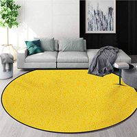 RUGSMAT Yellow and White Small Round Rug Carpet,Monochrome Outline Style Leaves Pattern Doodle Style Foliage Design Door Mat Indoors Bathroom Mats Non Slip,Round-63 Inch Marigold White