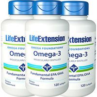 Life Extension Omega-3 Twice As Much EPA & DHA As Many Commercial Fish Oils 120 Softgels (Pack of 3)