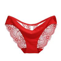Howstar Sexy Lace Panties for Women Transparent Underwear Hipster Lingerie (M, Red)
