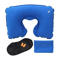 Kxtffeect Neck Pillow, Inflatable Travel Pillow with Ear Plugs, Eye Mask, Drawstring Bag, Neck and Support for Airplanes, Cars, Trains, Home, Office (Royal Blue)