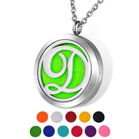 HOUSWEETY Aromatherapy Essential Oil Diffuser Necklace-Stainless Steel Locket Pendant,11 Refill Pads Letter D