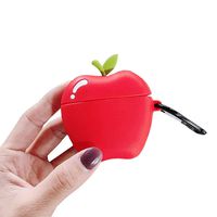 TOUBN Airpods Charging Case, Teens Girls Cute Sweet Apple Fruit Design Soft Silicone Full Body Protective Skin Cover for Airpods 1 & 2, Airpods Accessories with Hook (Red Apple)