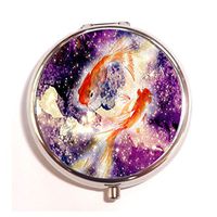 Gold Fish Japanese Style Couple Fish in Galaxy Art Hipster Goldfish Custom Fashion Pill Box Medicine Tablet Holder Organizer Case for Pocket or Purse