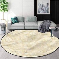 RUGSMAT Ivory Round Rug,Science Molecule Motif Non Slip Rug Diameter-39
