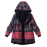 Bolayu Fashion Women Winter Warm Outwear Button Floral Print Pocket Vintage Oversize Coat (XXXXXL, Blue)