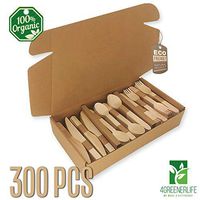 4GreenerLife Disposable Wooden Cutlery Set Pack of 300 Utensils with 100 Forks, 100 Spoons and 100 Knives | Alternative to Plastic Cutlery | All-Natural, Eco-Friendly, Biodegradable, and Compostable