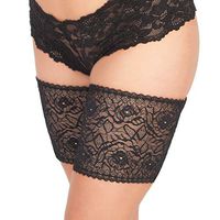 Black"Bella" Lace Thigh Guards - Anti-Thigh Chafing Leg Bands - No-Slip Gripper at Top and Bottom of Each Lace Thigh Sleeve to Prevent Inner Thigh Chafing - Made in USA - Pair (Size 2)
