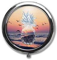 Pineapple Beach Custom Round Silver Pill Box Pocket 2.1 inches Medicine Tablet Holder Organizer Case for Purse