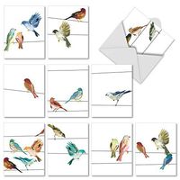 The Best Card Company - 10 Watercolor Blank Note Cards Assorted (4 x 5.12 Inch) - All Occasion Bird Cards Bulk - High Wire Birds M3318