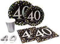40th Birthday Pack! Disposable Paper Plates, Napkins, Cups & Candles Set for 15 (With free extras)