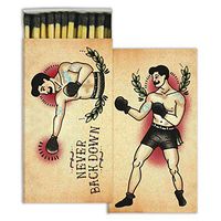 Decorative Boxer Match Boxes with Wooden Matches | Never Back Down | Set of 2 Large Match Boxes