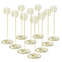 - 10pcs 8.6" Tall Table Card Holders Table Number Holders Table Picture Stand Wire Photo Holder for Place Cards Wedding Party Office Desk Name Memo Menu Clips (Gold-circle)