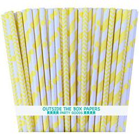 Outside the Box Papers Yellow Stripe, Chevron and Polka Dot Paper Straws-7.75 Inches-Pack of 75
