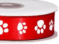 Pack of 1, Red Paw Print Satin Ribbon Single Faced Satin 7/8" X 25 Yards For Pet Packaging