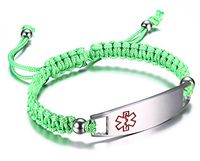 JF.JEWELRY Green Nylon Braided Rope Medical Alert ID Bracelet for Boys and Girls,Free Engraving