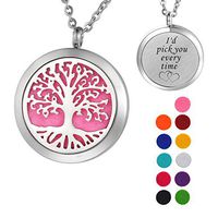 Valyria Tree of Life Aromatherapy Essential Oil Diffuser Necklace,Stainless Steel Locket with I'd Pick You Every time Engraved