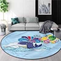 RUGSMAT Whale Modern Machine Round Bath Mat,Whale On Cloud Rainbow Non-Slip No-Shedding Kitchen Soft Floor Mat Round-47