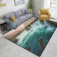 YucouHome Waterfall Floral Area Rug for Kids Room, Majestic Iceland Waterfall Flowing Down The River Northern Magical Nature Photo, Fashionable High Class Living Dinning Room(2'x 6') Multicolor