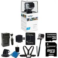 GoPro Hero3: White Edition - (Waterproof Housing) Camera HD Camcorder With Replacement Lithium Ion Batteries + Charger with Car Charger + Monopod + Chest Strap Mount for Gopro + 32GB SDHC MicroSD Memory Card Complete Deluxe Accessory Bundle