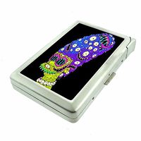 Creepy Cartoon Zombie Em3 Hip Silver Cigarette Case With Built In Lighter 4.75" X 2.75" Id Holder Metal Wallet RFID Protection
