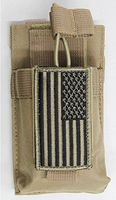M1SURPLUS MOLLE Compatible Tan Color Radio Pouch + Patriot USA Flag Morale Patch Fits Icom IC-V8 IC-91A Yaesu FT250R FT270R VX-170 FT-60R FT-70DR Wouxon Baofeng UV5R UV5RA FRS GMRS HAM Radios