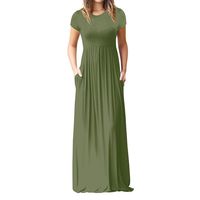 Hemlock Floor Length Long Dress Women Short Sleeves O Neck Boho Sundress Party Maxi Dress (XXL, Green)
