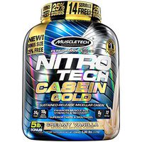 MuscleTech NitroTech Casein Gold Protein Powder, Sustained-Release Micellar Casein, Creamy Vanilla, 5lbs
